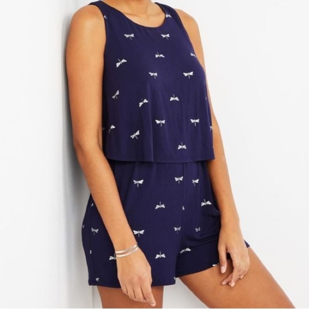 Motherhood Navy with Silver Dragonflies Discreet Nursing Romper 3098